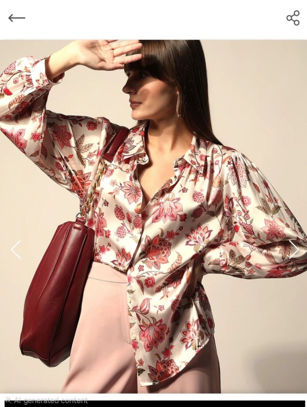 Misa Los Angeles Floral Satin Blouse in Cream, Pink and Red